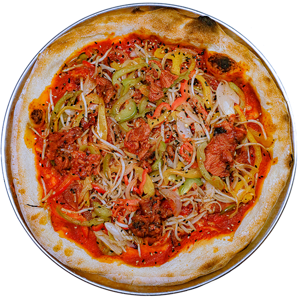 Spicy Pork Bulgogi Pizza - Burgers, Pizza & More BPM - Korean Fusion Pizza